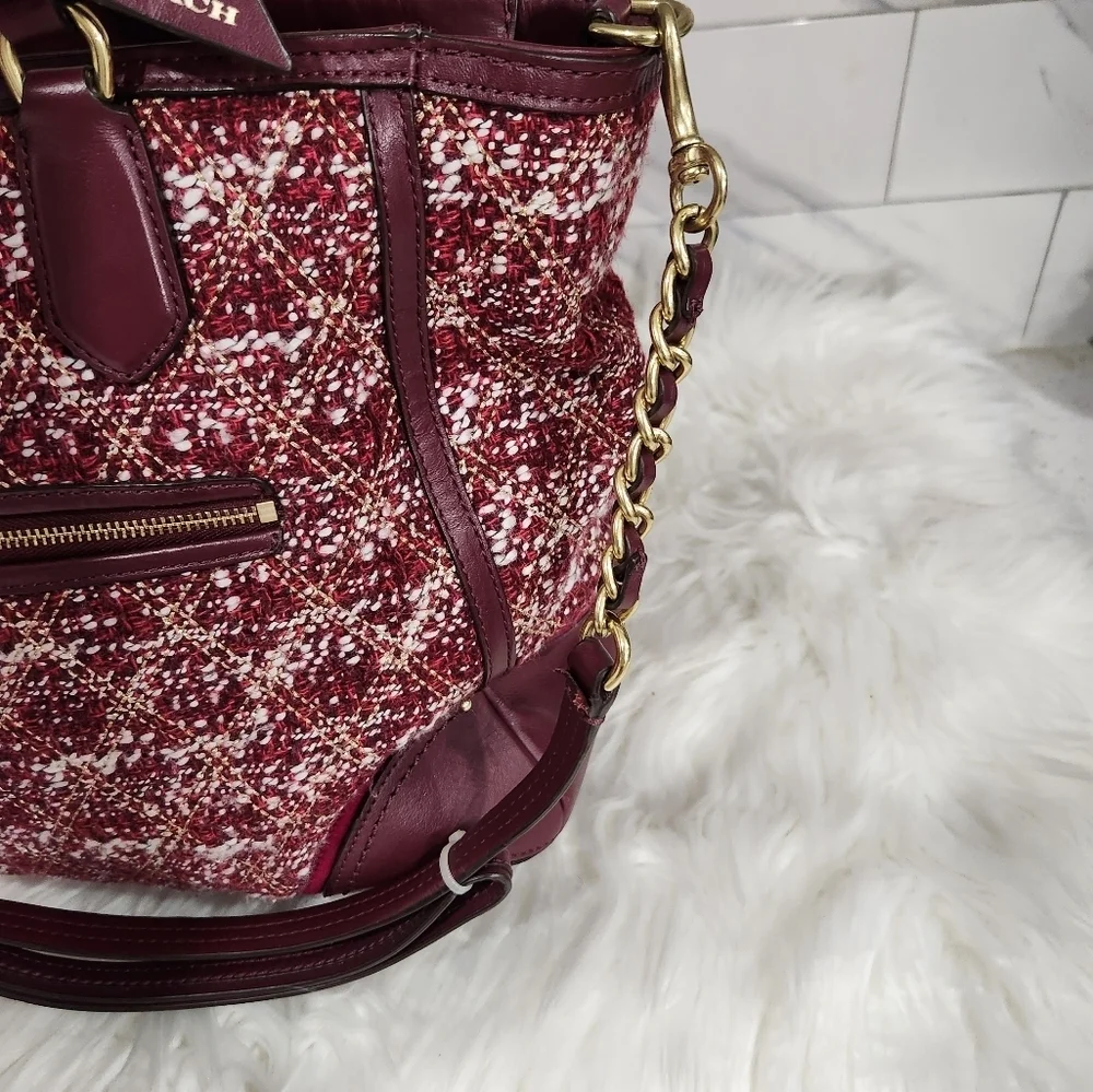 💜▪️ Coach▪️ Purple Poppy Tweed Quilted Boucle Blaire Crossbody Tote Bag